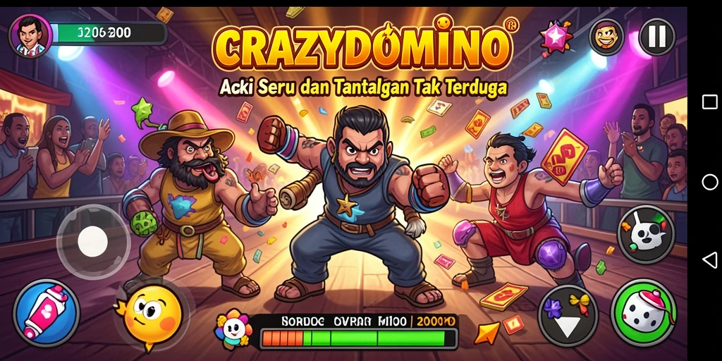 Tampilan gameplay seru dari CRAZYDOMINO yang penuh aksi.