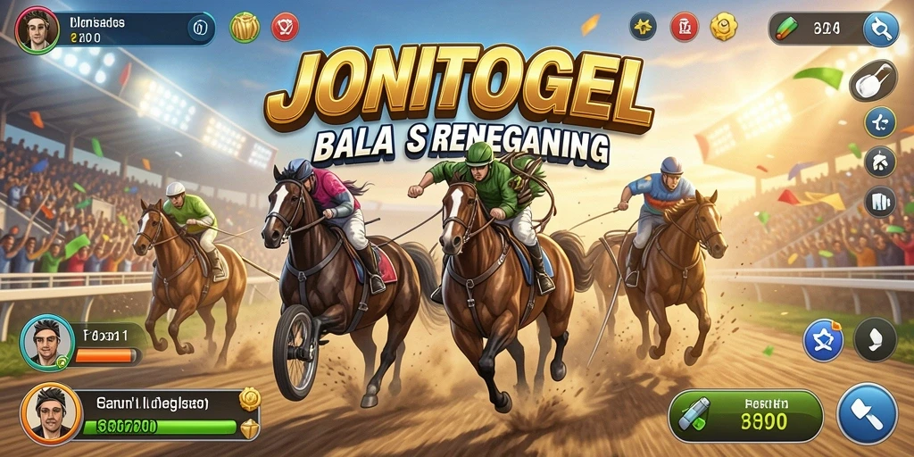 Tangkapan layar utama gameplay <strong>JONITOGEL</strong> yang menunjukkan balapan mendebarkan.