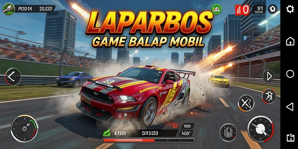 Gameplay menegangkan dalam balap mobil di LAPARBOS.