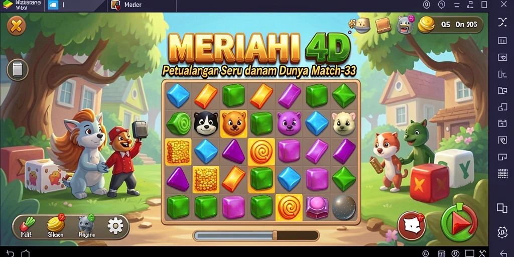 Gameplay seru MERIAH4D dalam aksi Match-3 yang menantang.