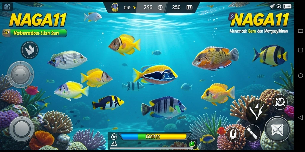 Screenshot menampilkan gameplay NAGA11 dengan aksi menembak ikan yang mendebarkan.
