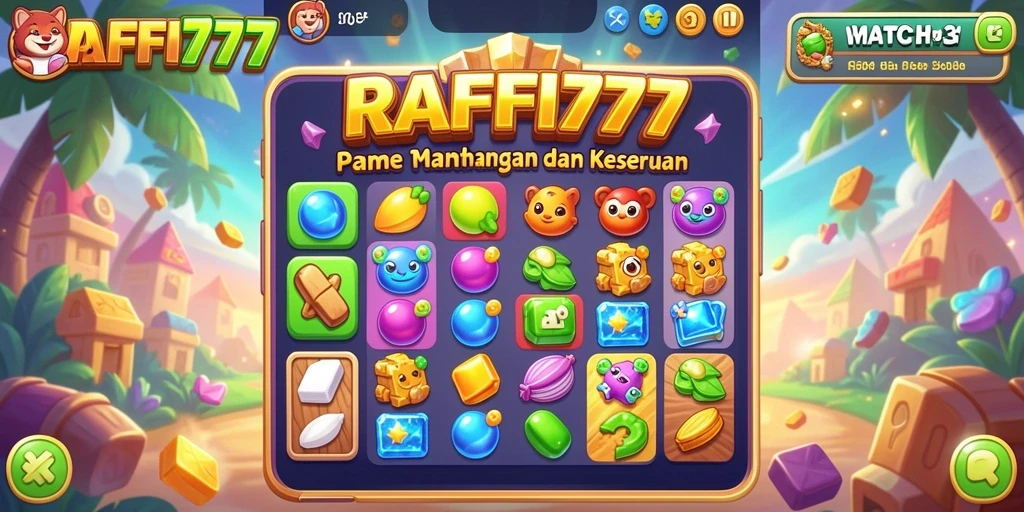Screenshot gameplay <strong>RAFFI777</strong> menampilkan kombinasi warna-warni yang menarik di layar.