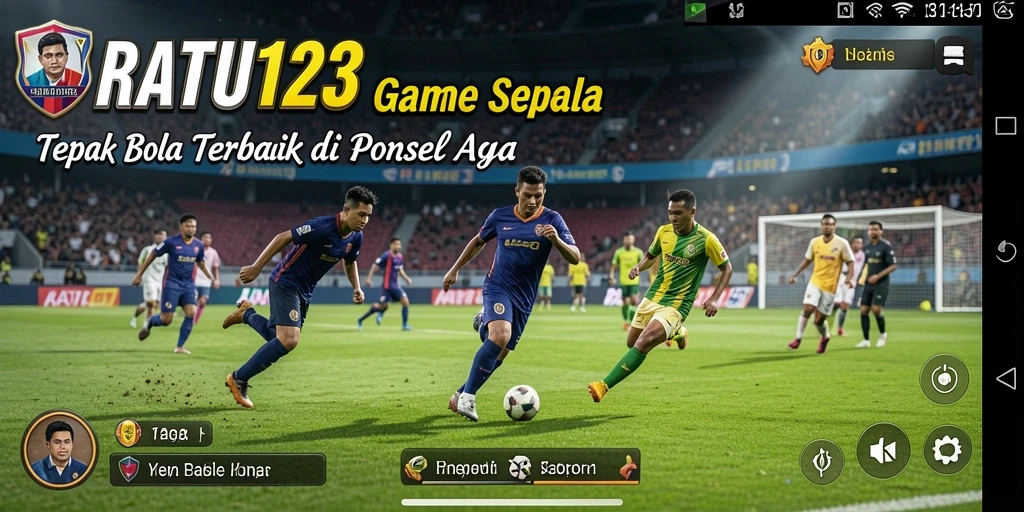 Tampilan gameplay menegangkan dalam RATU123 dengan aksi sepak bola yang seru.