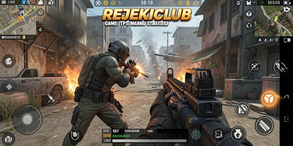 Tampilan gameplay seru dalam REJEKICLUB dengan aksi tembak-menembak.