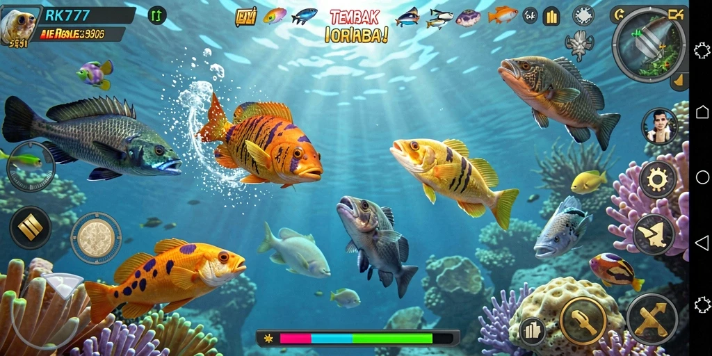 Tampilan gameplay RK77 yang seru saat menangkap ikan.