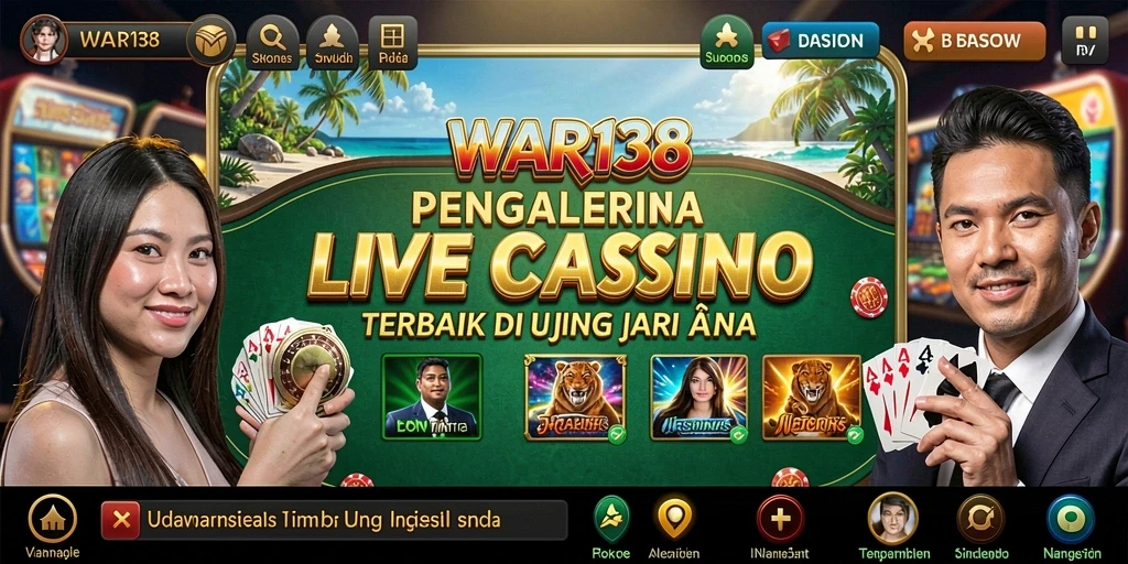 Tampilan gameplay menarik dengan dealer langsung dan suasana kasino.