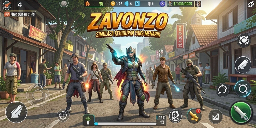 Tampilan gameplay ZAVONZO yang mengasyikkan dalam simulasi kehidupan.