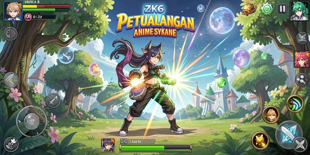 Tangkapan layar gameplay ZK6 yang menampilkan aksi pertarungan karakter Anime.